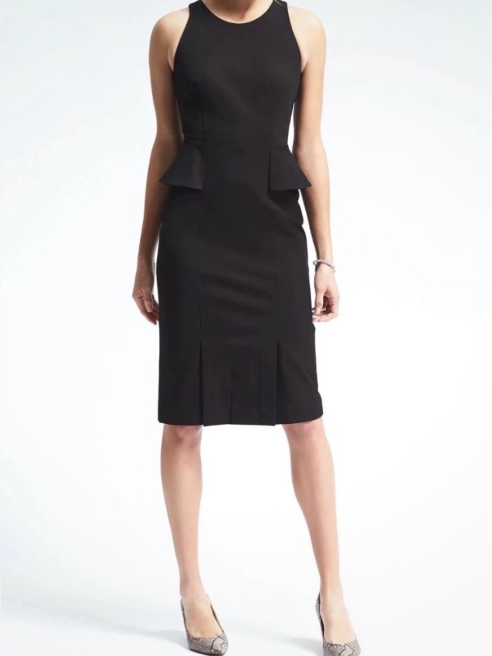 Banana Republic Women’s Black Sleeveless Peplum  Midi Dress Size 0